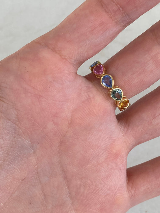 14K Gold 4.18 Carat  Sapphire Rainbow Eternity Ring Size 6