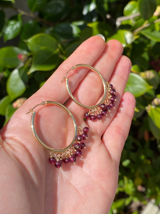 14k hoops with dangly amethyst