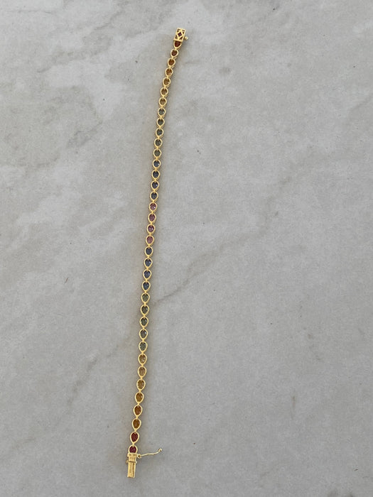 14K Gold Bezel Set Rainbow Pear Sapphire Bracelet