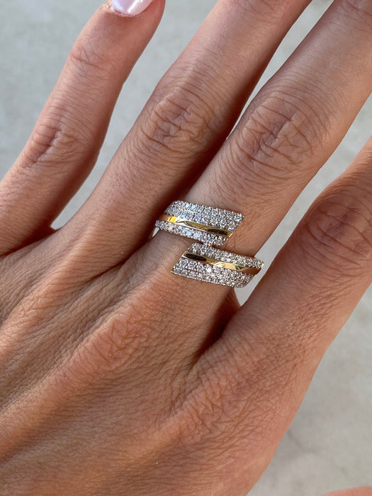14K Gold Twist Bypass Diamond Ring
