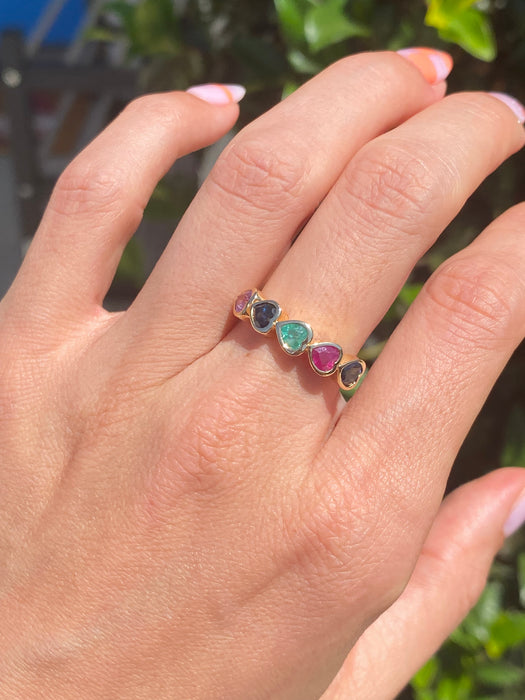 14k bezel set rainbow heart ring size 6.5