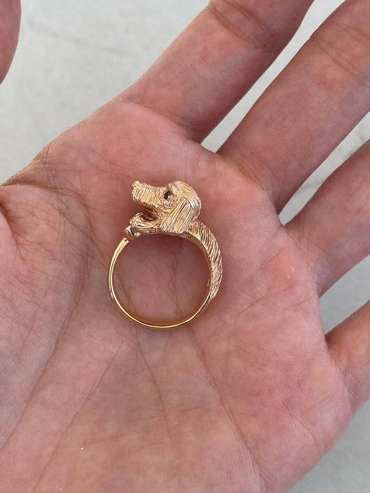 Vintage 18K Rose Gold Diamond Dog Ring