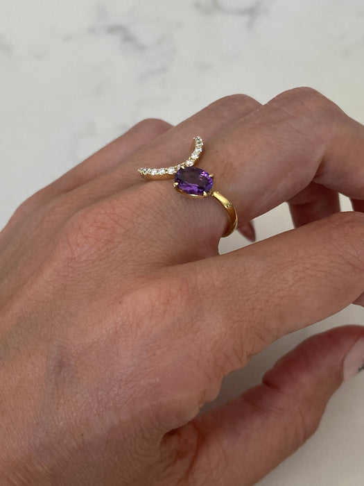 Vintage 18K Gold Amethyst & Diamond Ring – Size 6.25
