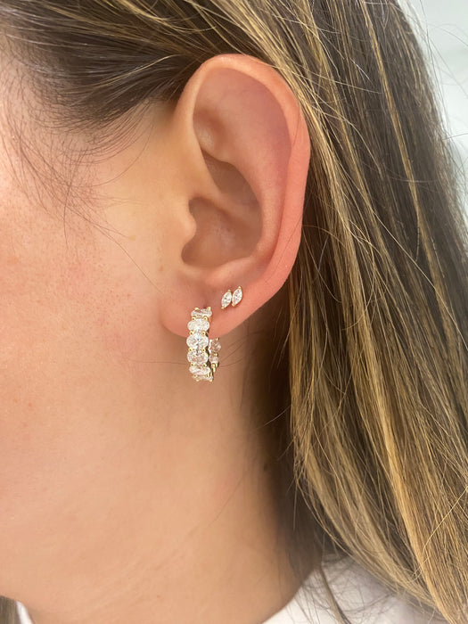 14K Gold 3.80 CTW Oval Lab Diamond Inside-Out Hoop Earrings