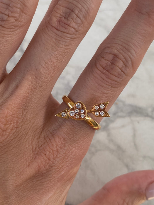 Vintage 18K Waltham Diamond Heart Arrow Spinner Ring