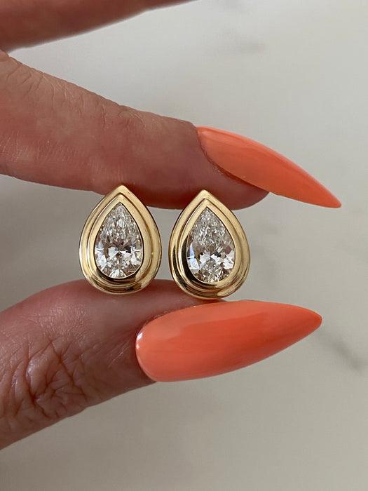 14K Gold 2.2 TCW Pear Lab Diamond Huggie Earrings