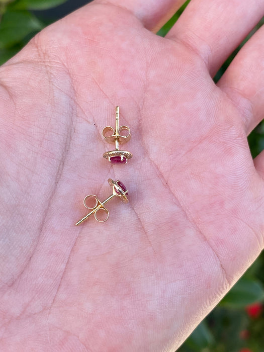 14k ruby diamond halo stud earrings