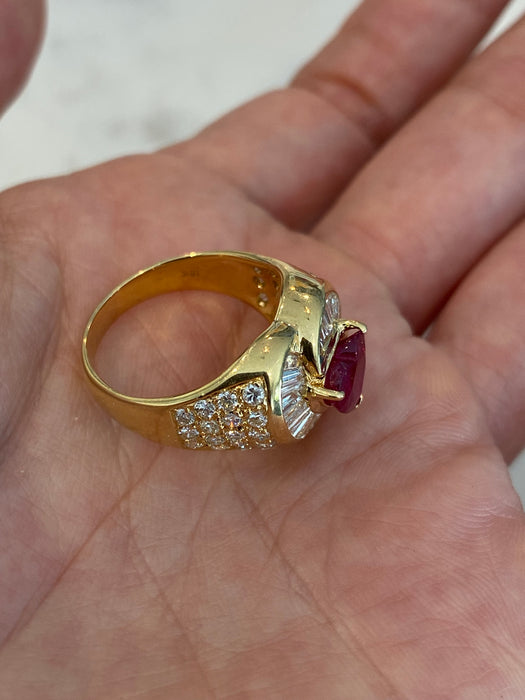 Vintage 18K Ruby Heart Diamond Ballerina Ring