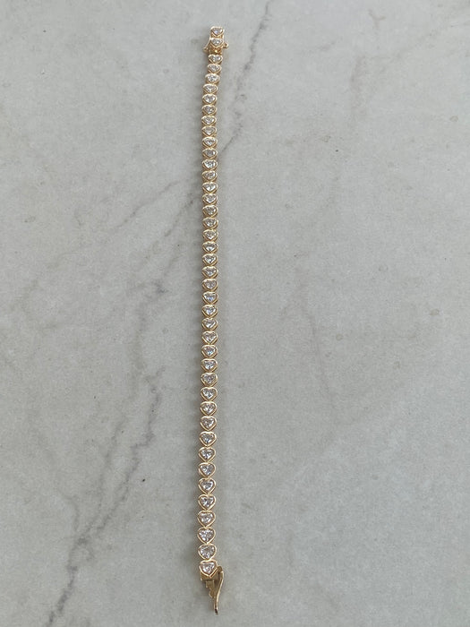 14K Gold Bezel-Set Heart 6.5 Carat Lab Diamond Tennis Bracelet