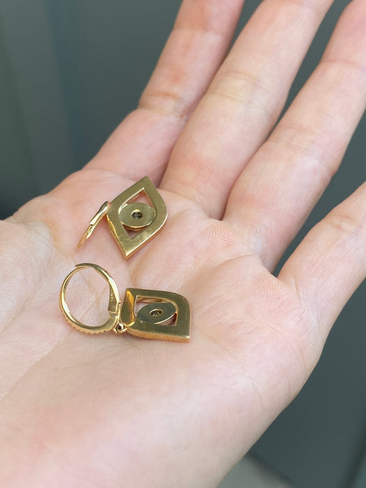 14k diamond blue sapphire evil eye huggie earrings