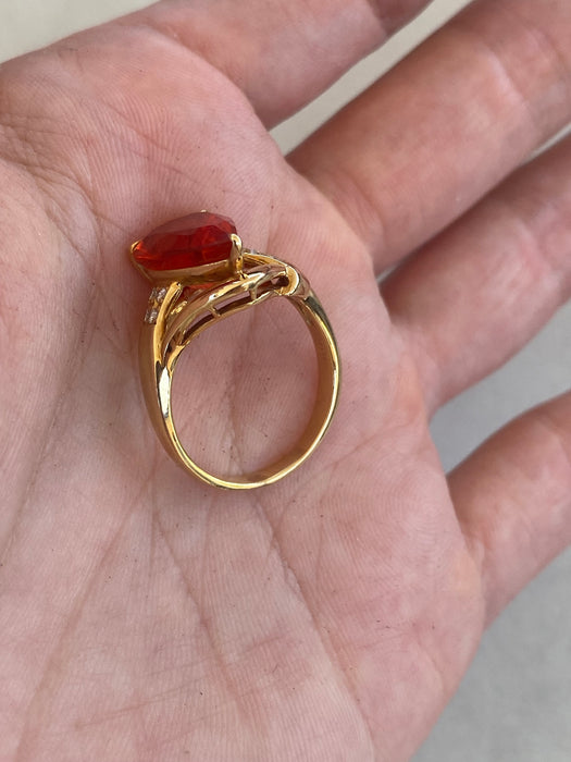 Vintage 18K Fire Opal & Diamond Ring