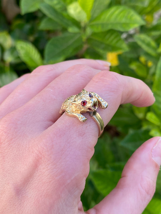 14k jaguar ring garnet eyes size 7.25