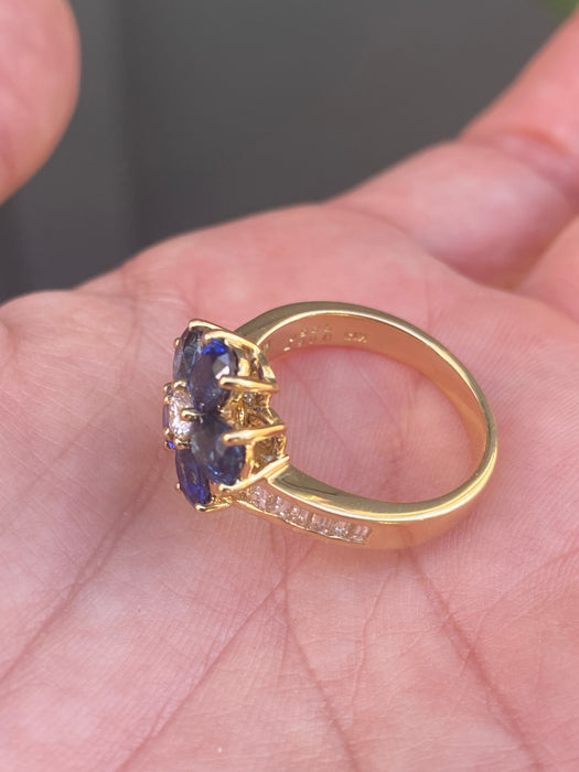 18k blue sapphire diamond flower ring size 6.75