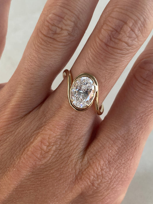 14K 2 Carat Wavy Oval Lab Diamond Ring
