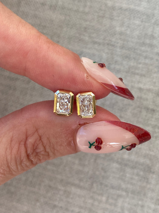 14K Gold Bezel Set Radiant Cut Lab Diamond Stud Earrings – 1.00 CTW