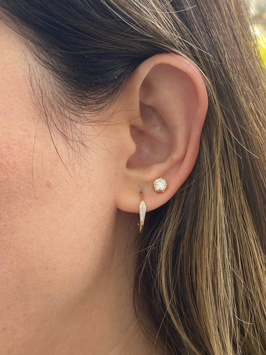 14k Gold Pointed Huggie Diamond Leverback Earrings