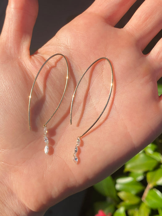 14k marquise drilled diamond wire earrings