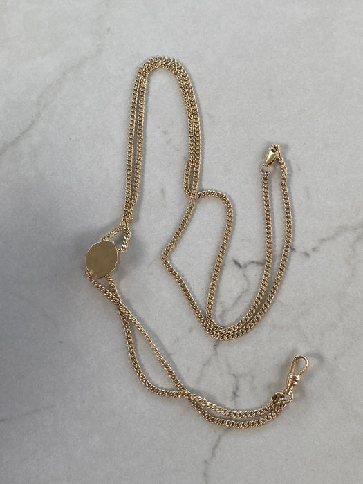 Vintage 14K Gold Long Curb Chain Necklace w/ Sliding Amethyst Diamond Pendant – 33”