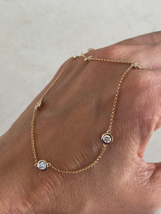 14K Gold 1.4 TCW Bezel Set Lab Diamond Station Necklace