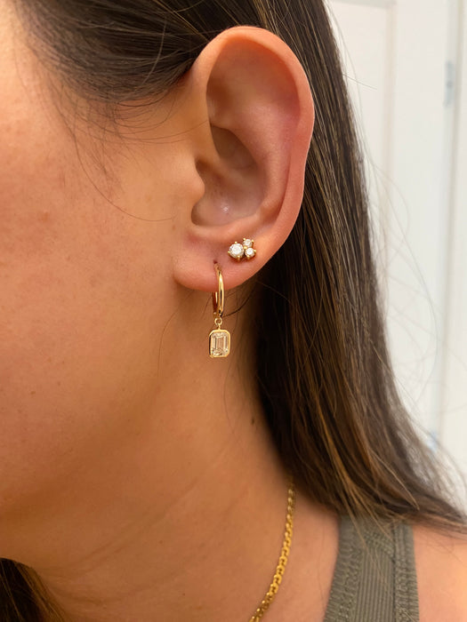 14k 1.5 carat lab emerald cut diamond huggie earrings