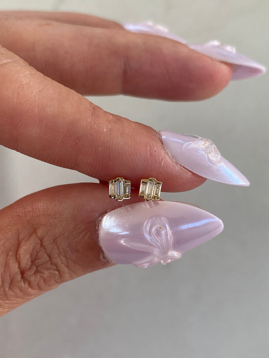 14K Gold Baguette Lab Diamond Stud Earrings