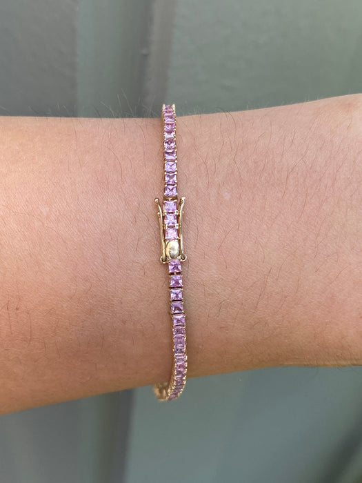 14k princess cut pink sapphire tennis bracelet