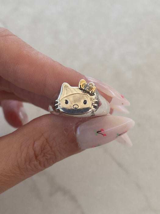 Vintage Sanrio Hello Kitty Sterling Silver & 18K Gold Diamond Ring
