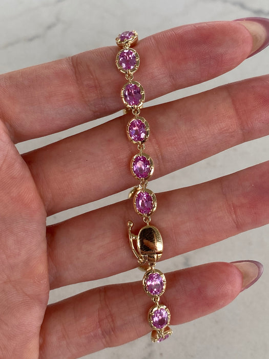14K Gold Oval Lab Pink Sapphire Tennis Bracelet – 8.6 CTW