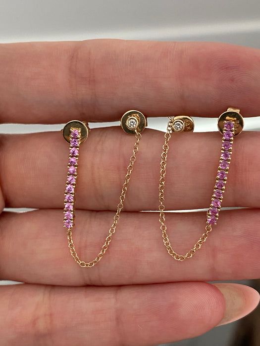 14K Gold Pink Sapphire & Diamond Drop Earrings