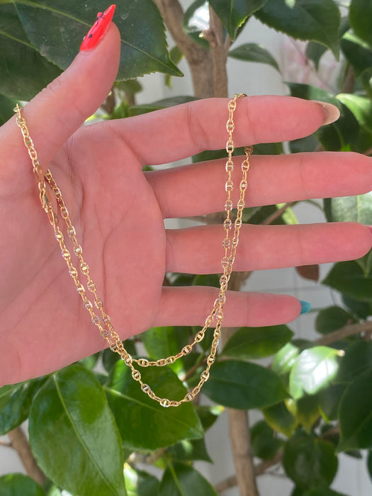 14k diamond cut two tone mariner chain necklace 18”