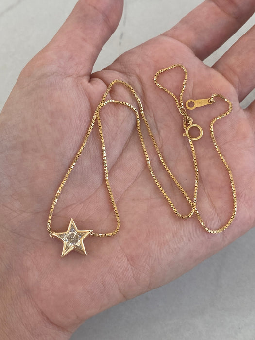 Vintage 18K Kite-Cut Diamond Star Necklace