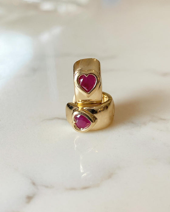 14k ruby heart chubby Huggie earrings