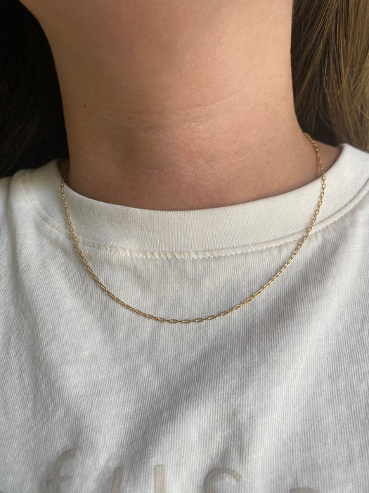 14K Gold Mini Paperclip Chain Necklace – 14.25 Inches