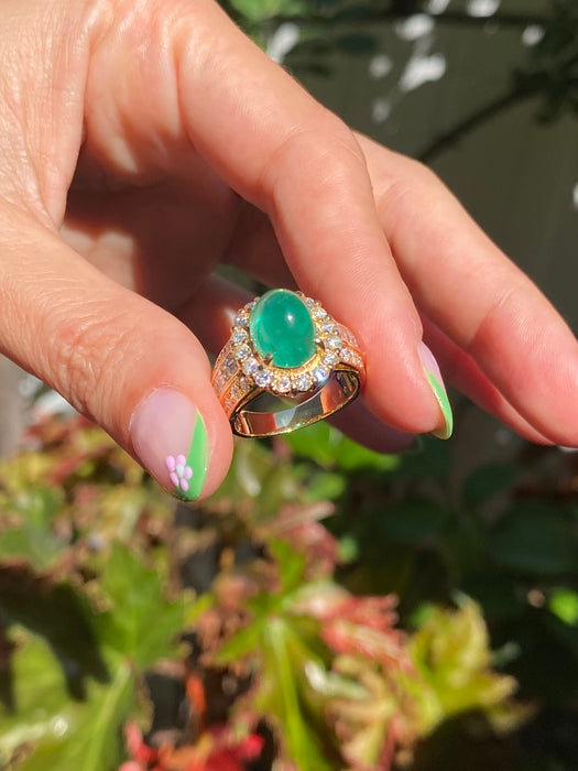 18k cabochon emerald diamond ring size 5.5