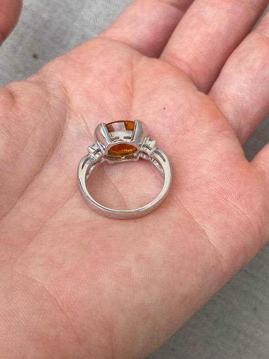 Vintage 14K White Gold Citrine & Diamond Ring – Size 6.5