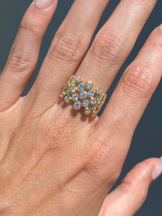 Vintage 18K Gold Five-Row Diamond Bezel Ring