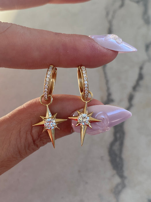 14K Reversible Lab Diamond North Star Huggie Earrings