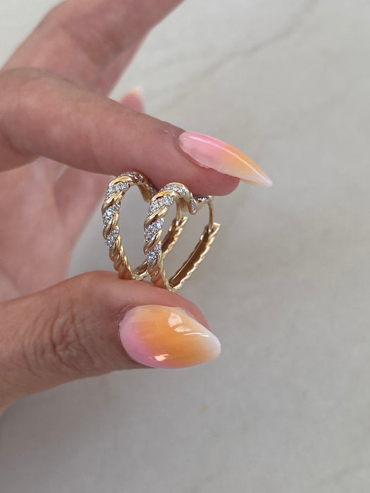 14K Natural Diamond Croissant Heart Huggie Hoops