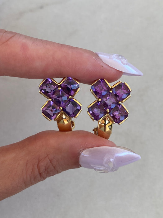 Vintage 14K Gold Checkerboard Cut Amethyst Omega Back Earrings