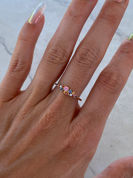 14K Natural Sapphire & Diamond Cluster Ring