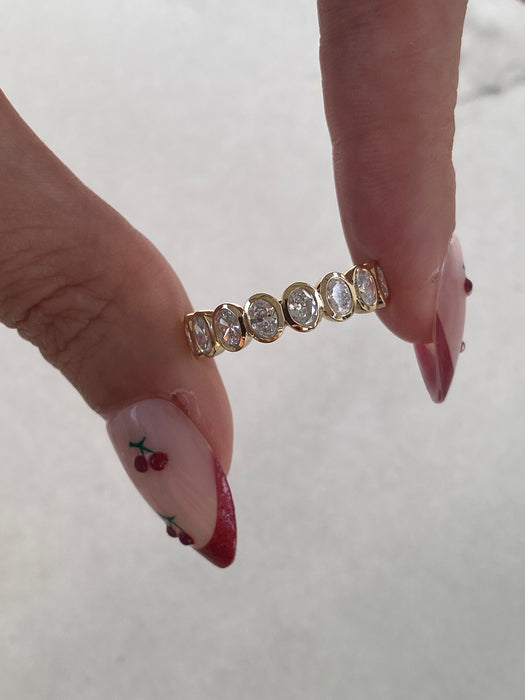 14K Gold Bezel Set Oval Lab Diamond Band Ring