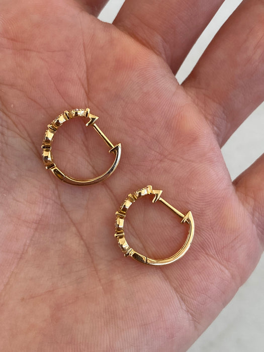 14K Gold Diamond Huggie Earrings – Floral Disc Design