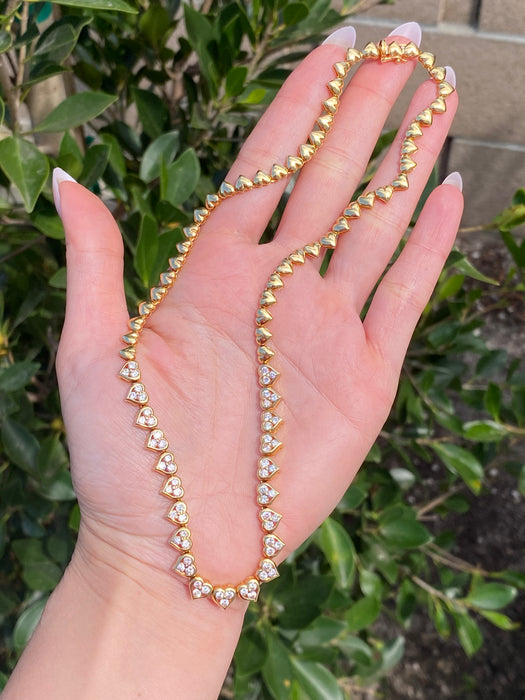 Vintage 18K Gold Diamond Heart Tennis Necklace
