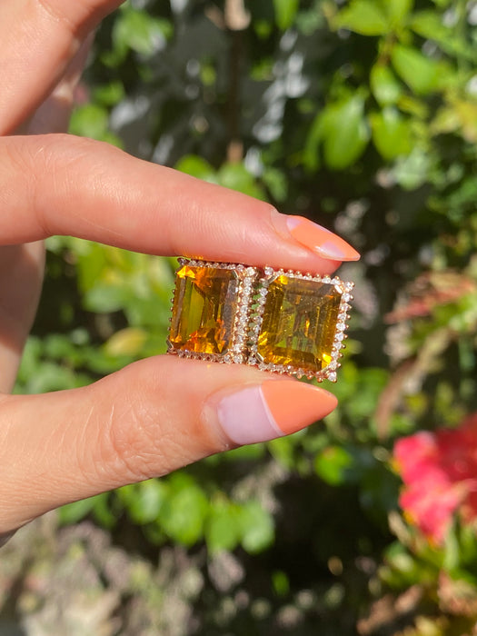 14k citrine diamond omega back earrings