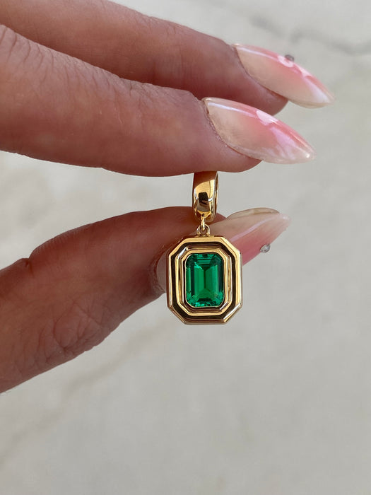 14K Bezel Lab Emerald Charm