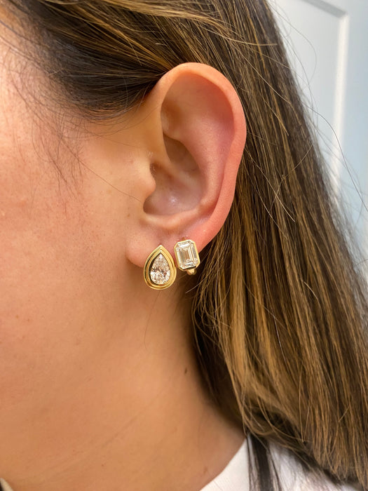 14K Gold 3.1 TCW Emerald-Cut Lab Diamond Huggie Earrings