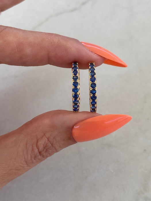 14K Gold Inside-Out Blue Sapphire Hoop Earrings