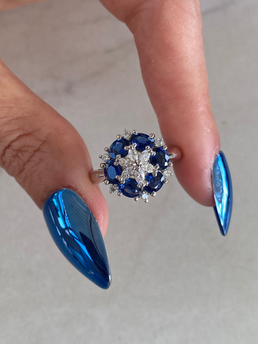 Vintage Platinum 850 Sapphire & Diamond Ring Size 6.5
