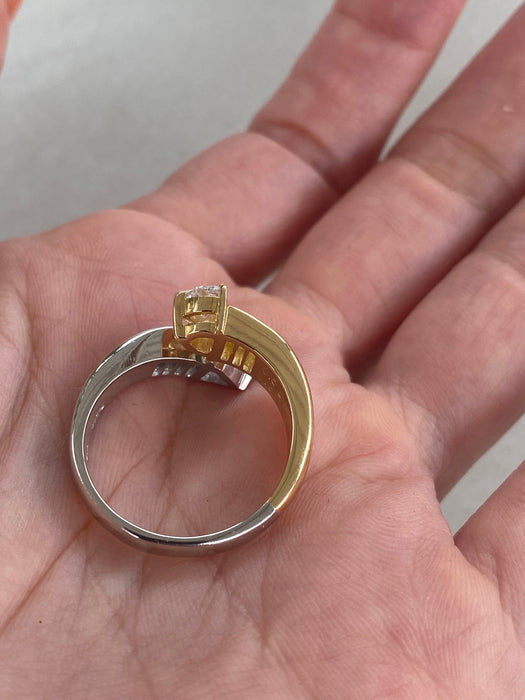 Vintage 18K Gold & Platinum Natural Heart Diamond Bypass Ring