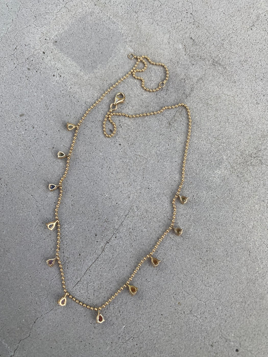 14K Gold Rainbow Pear Sapphire Station Bead Necklace — 2.20 Carats